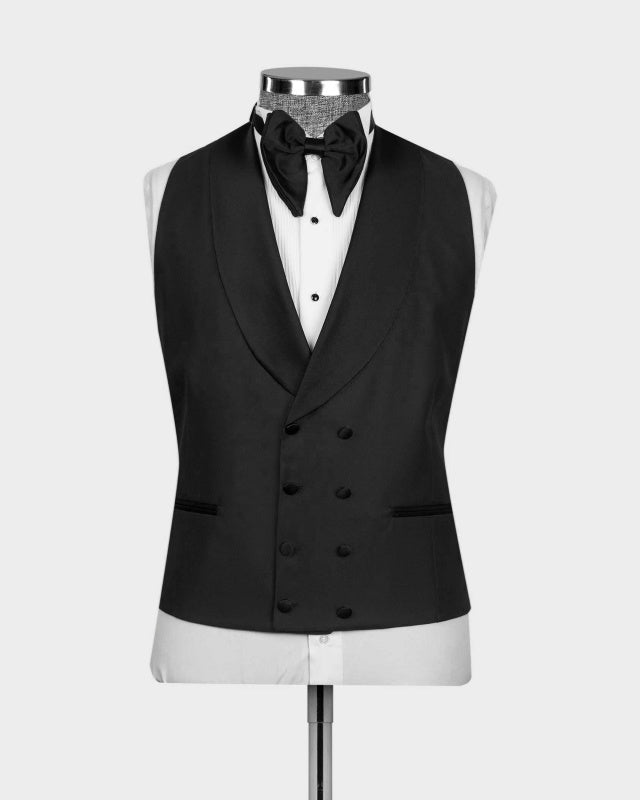 Modern Black 3 Pieces Shawl Lapel Wedding Suits With Waistcoat