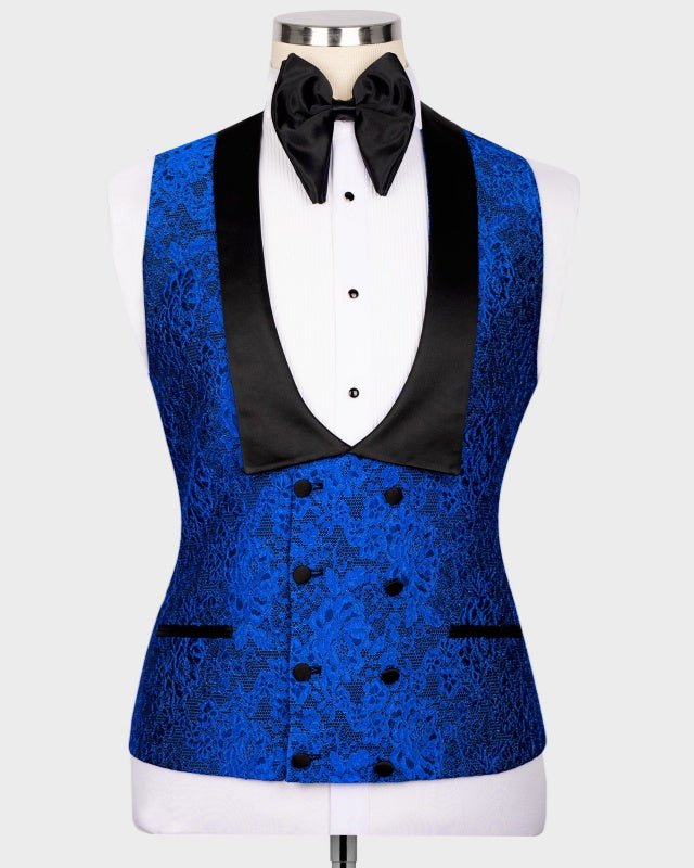 Fashion Royal Blue Jacquard 3 Pieces Shawl Lapel Prom Suits