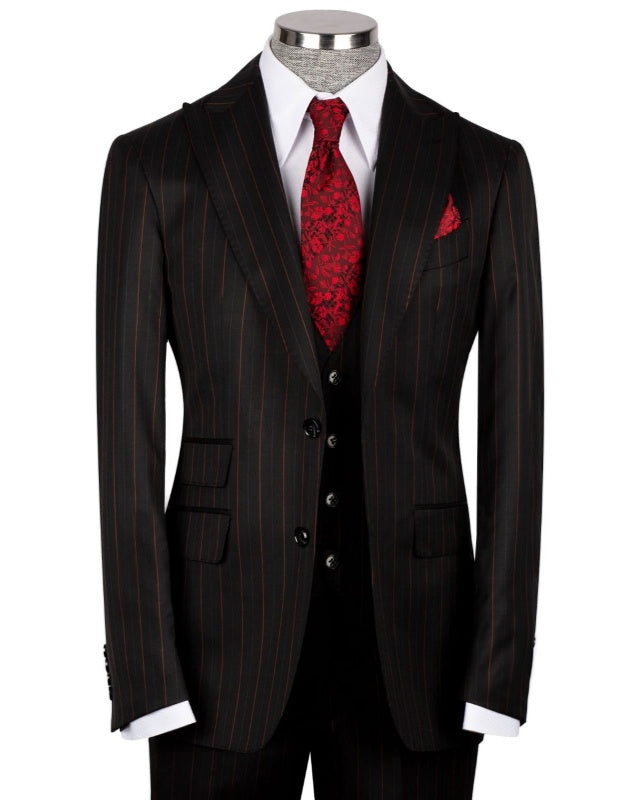 Formal Dark Gray Pinstriped 3 Pieces Men's Business Suits