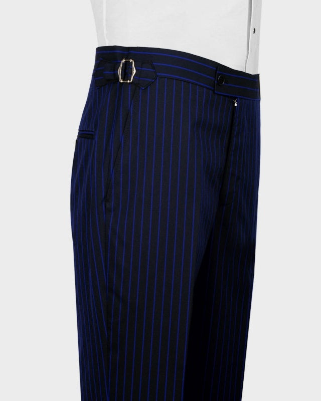 Slim Fit Navy Blue Pinstriped 3 Pieces Business Suits For Men