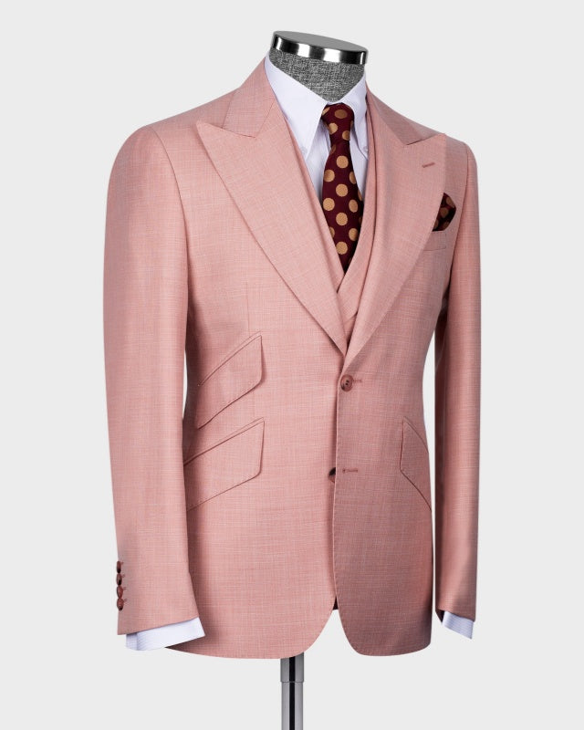 Glamorous Best Fitted Light Pink 3 Pieces Peaked Lapel Prom Suits