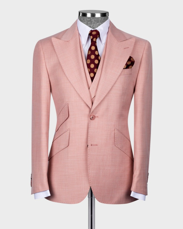 Glamorous Best Fitted Light Pink 3 Pieces Peaked Lapel Prom Suits