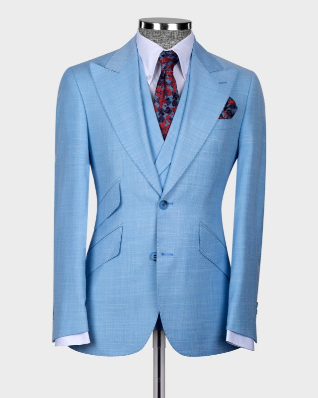 New Arrival Sky Blue 3 Pieces Slim Fit Prom Men Suits