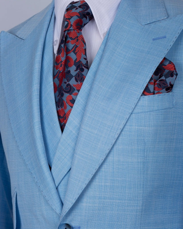 New Arrival Sky Blue 3 Pieces Slim Fit Prom Men Suits