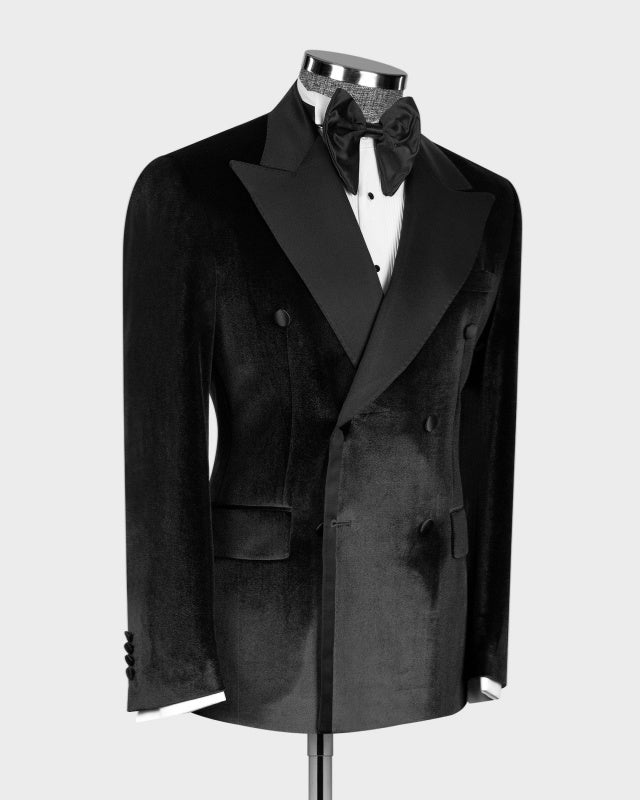 Bespoke Black Velvet Double Breasted Slim Fit Prom Men Suits