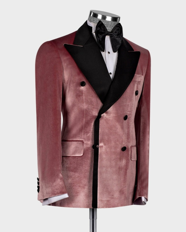Fancy Dusty Rose Velvet Double Breasted Best Fitted Prom Suits