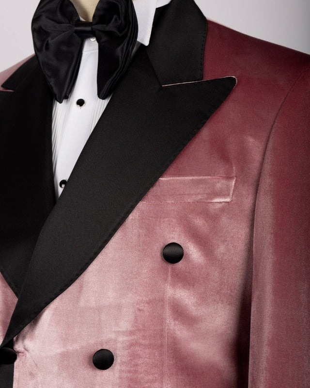 Fancy Dusty Rose Velvet Double Breasted Best Fitted Prom Suits