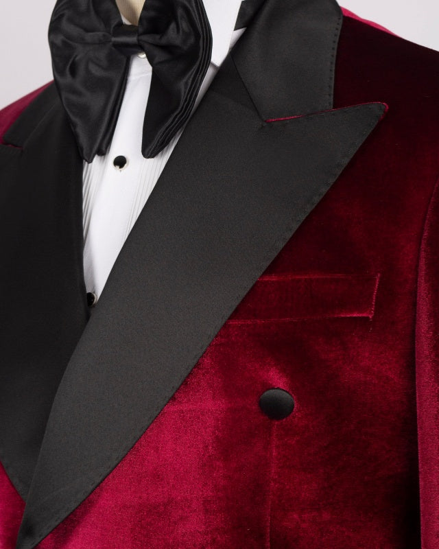Fashion Fancy Burgundy Velvet Double Breasted Prom Suits For Men