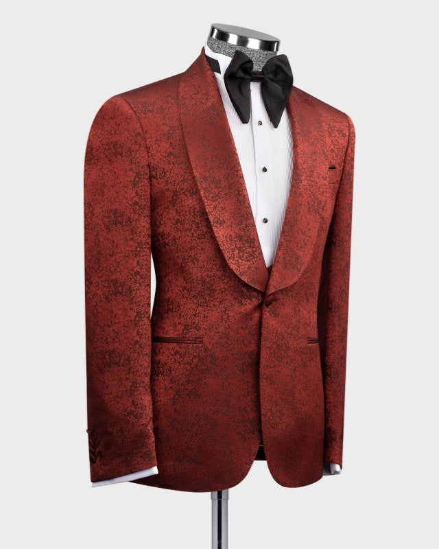 Trendy Burgundy 3 Pieces Jacquard Chic Men's Wedding Suits