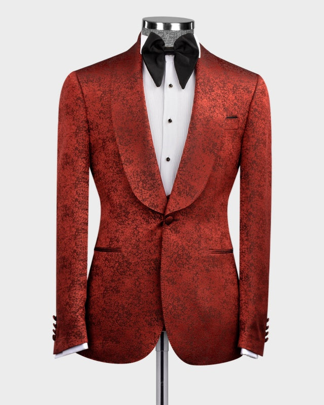 Trendy Burgundy 3 Pieces Jacquard Chic Men's Wedding Suits