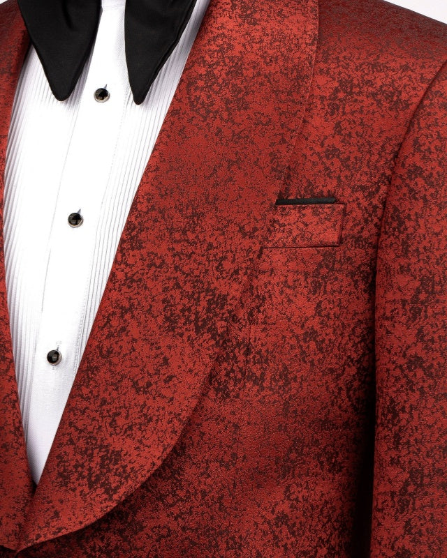 Trendy Burgundy 3 Pieces Jacquard Chic Men's Wedding Suits