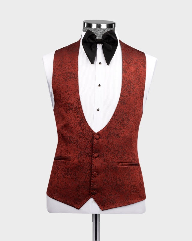 Trendy Burgundy 3 Pieces Jacquard Chic Men's Wedding Suits
