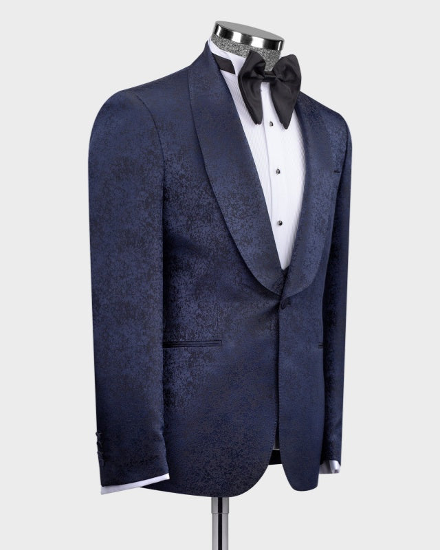 Newest Dark Navy 3 Pieces Jacquard Wedding Suits For Groom