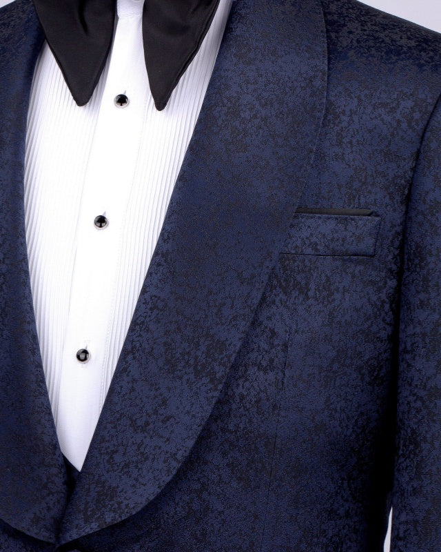 Newest Dark Navy 3 Pieces Jacquard Wedding Suits For Groom