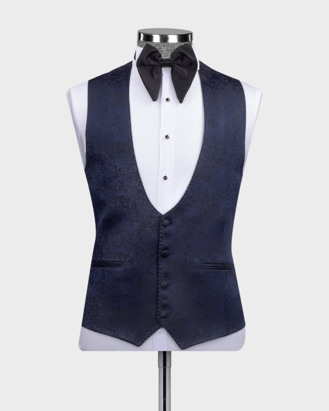Newest Dark Navy 3 Pieces Jacquard Wedding Suits For Groom