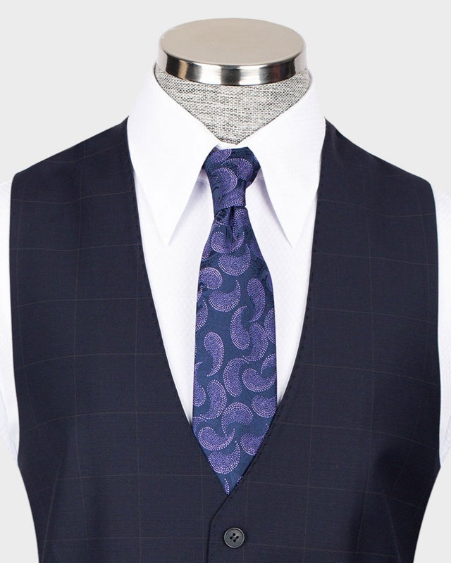 Formal Dark Navy 3 Pieces Plaid Close Fitting Business Suits