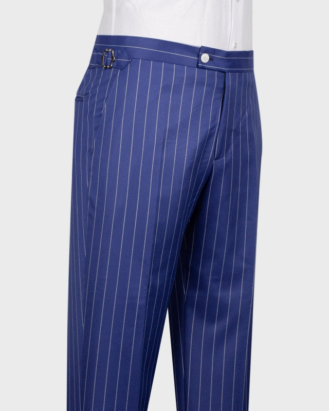 Trendy Dark Blue 3 Pieces Slim Fit Pinstriped Business Men Suits