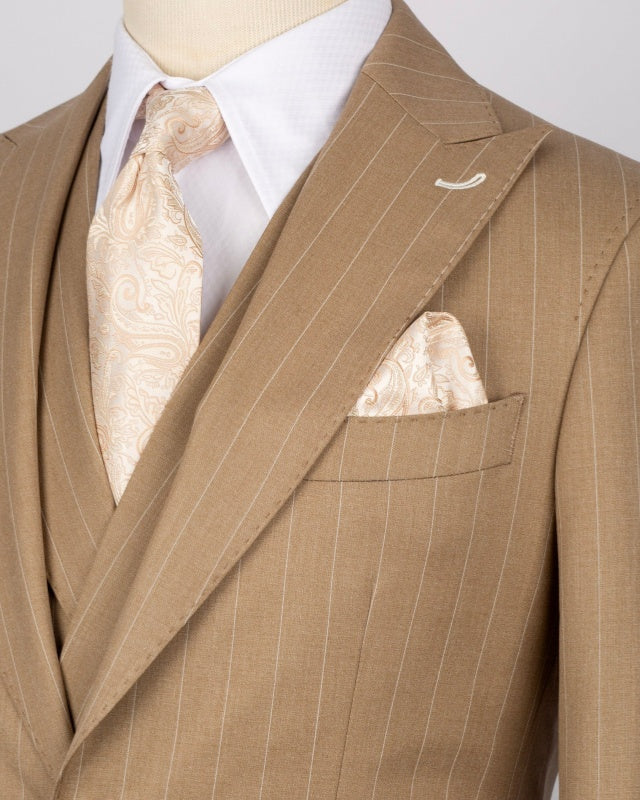 Modern Khaki 3 Pieces Slim Fit Pinstriped Business Suits