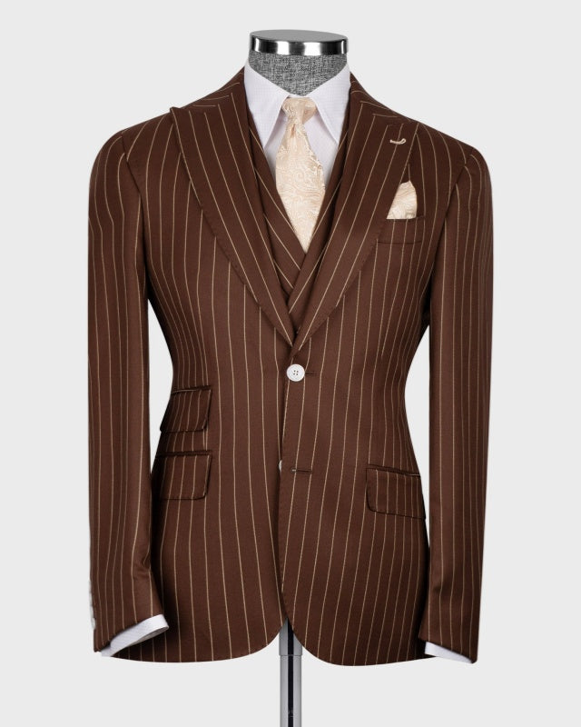 New Arrival Brown 3 Pieces Pinstriped Chic Men's Business Suits