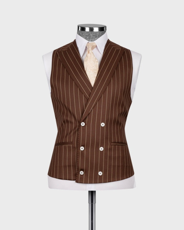 New Arrival Brown 3 Pieces Pinstriped Chic Men's Business Suits