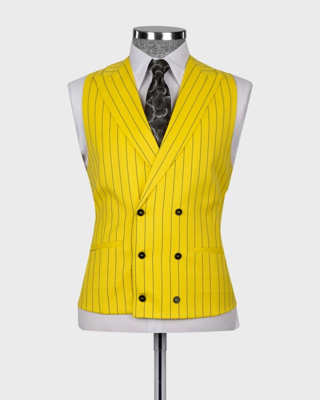 Fashion Light Yellow 3 Pieces Pinstriped Prom Suits For Men