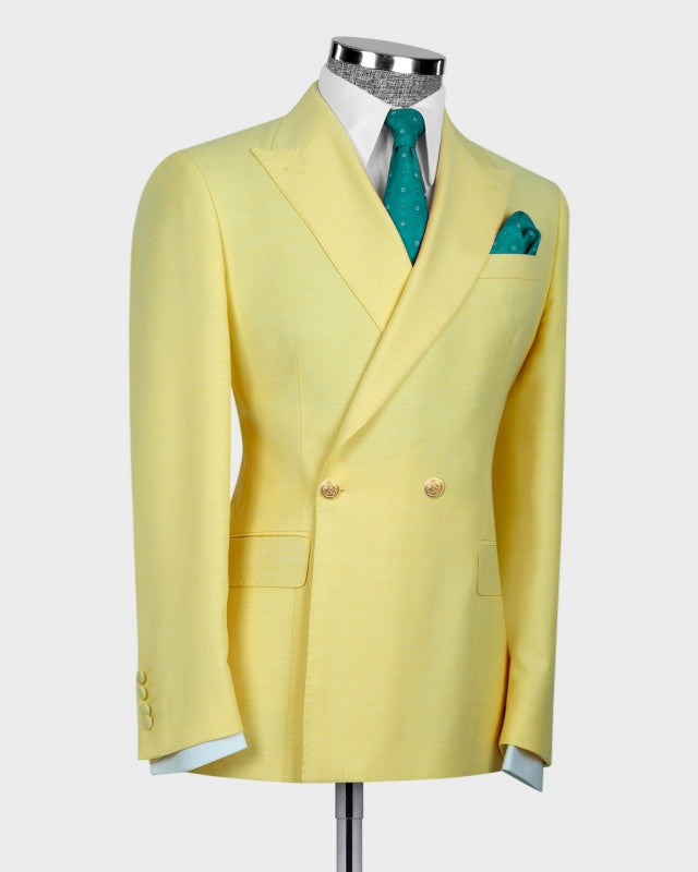 Fashion Bright Yellow Double Breasted Chic Prom Suits