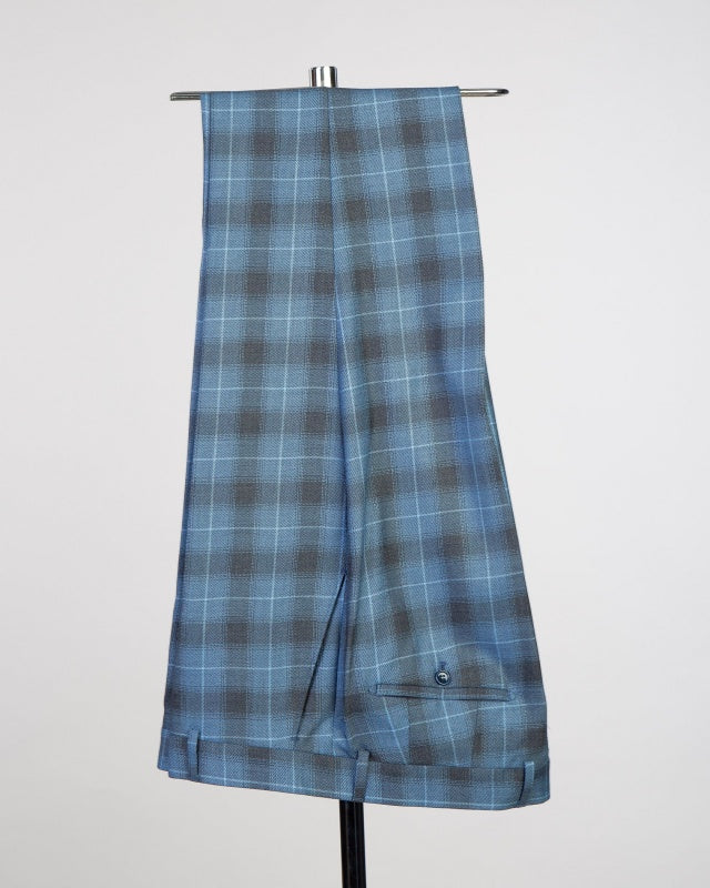 Glamorous Blue Plaid Double Breasted Business Suits For Men