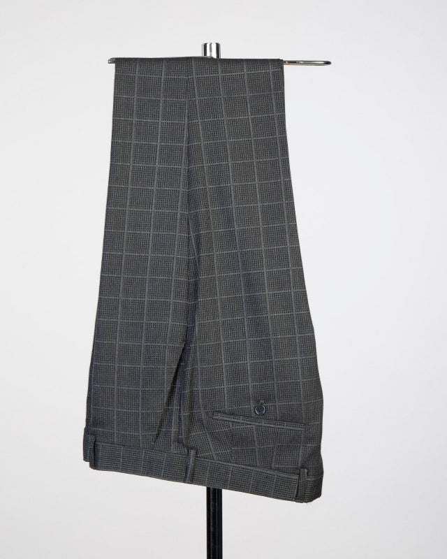 Modern Dark Gray Double Breasted Plaid Slim Fit Business Suits