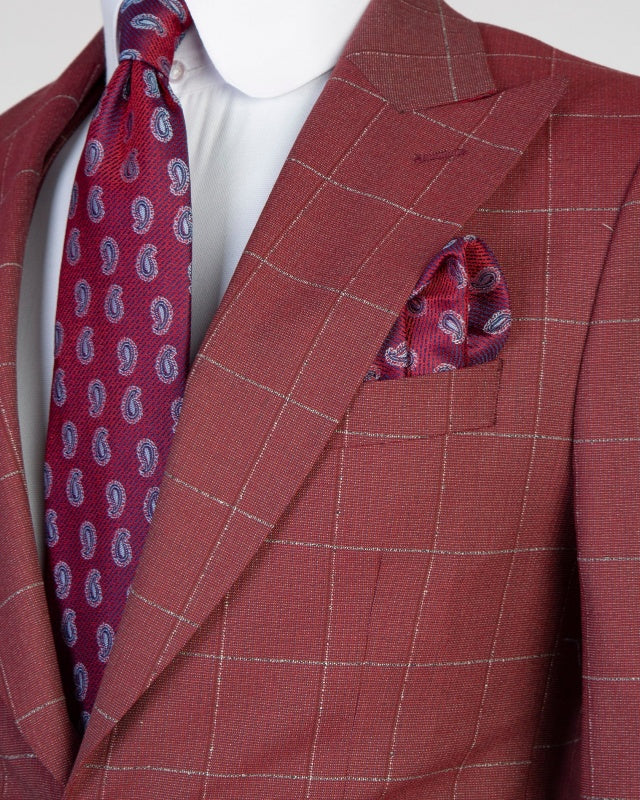 Bespoke Burgundy 3 Pieces Plaid Business Suits With Waistcoat