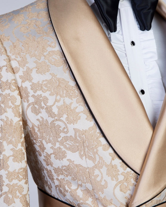 Fashion Champagne Jacquard Double Breasted Prom Suits With Belt