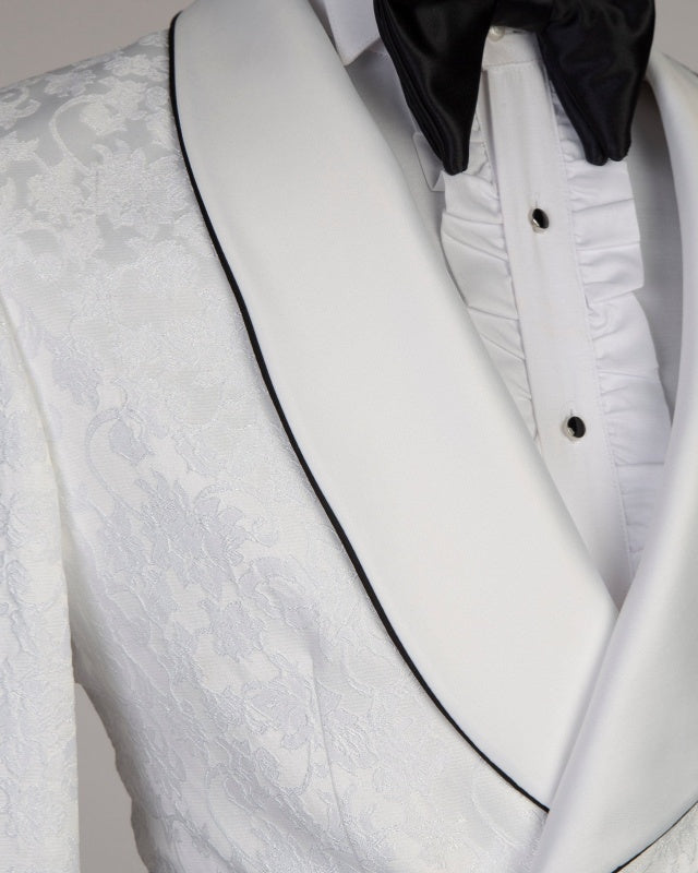 Modern White Jacquard Double Breasted Wedding Suits For Men
