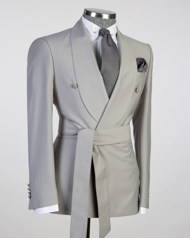 Modern Light Gray Shawl Lapel Wedding Suits For Men