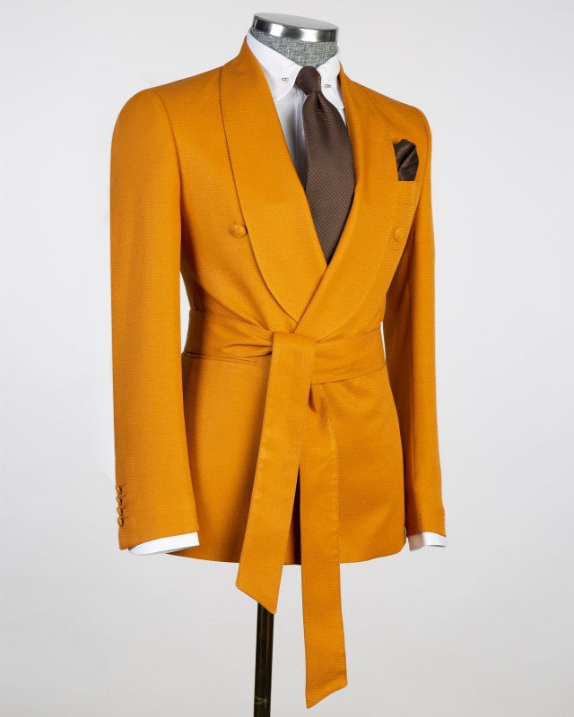 Close Fitting Orange Shawl Lapel Prom Suits For Men