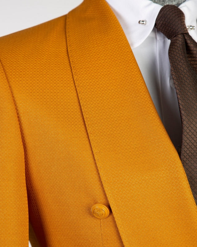 Close Fitting Orange Shawl Lapel Prom Suits For Men