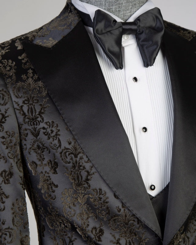 Fashion Black Jacquard 3 Pieces Stylish Prom Men Suits