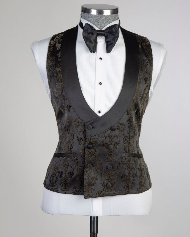 Fashion Black Jacquard 3 Pieces Stylish Prom Men Suits