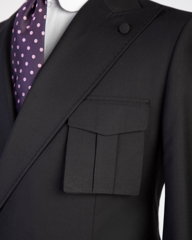 Slim Fit Classic Black Peaked Lapel Prom Suits For Men