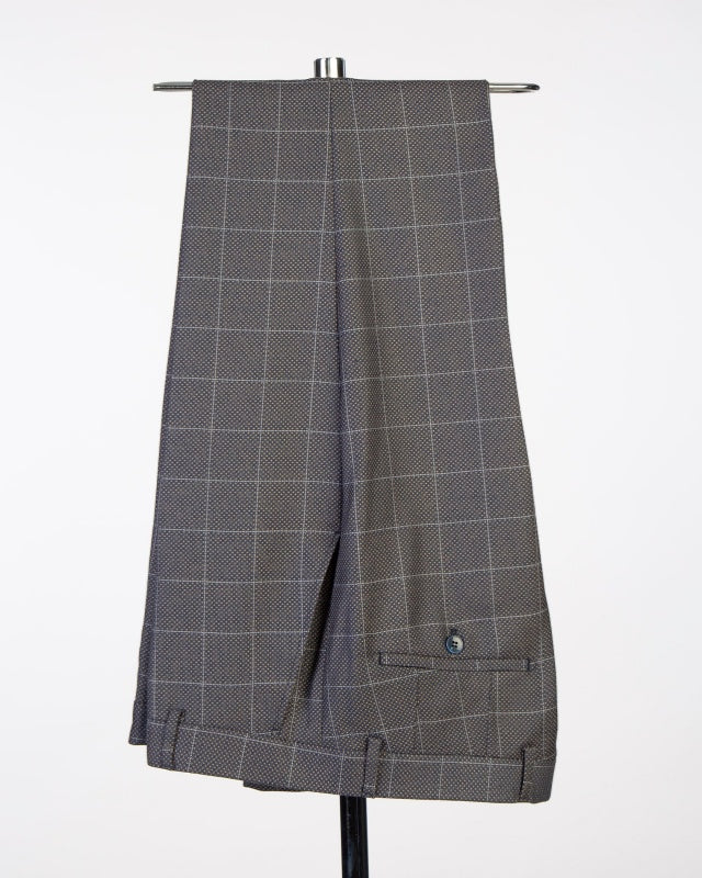 Modern Gray Double Breasted Plaid Prom Suits With Satin Lapel