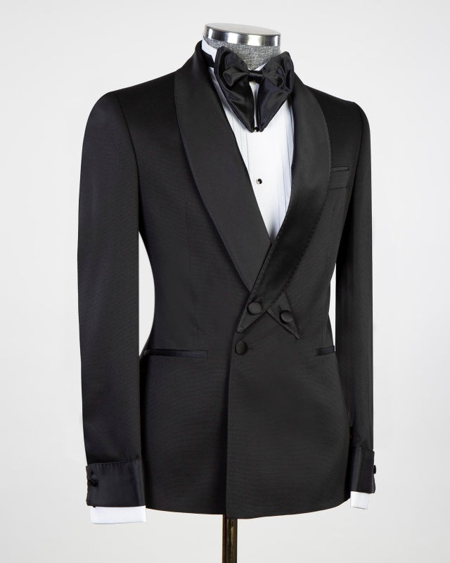 Bespoke Black Double Breasted Shawl Lapel Wedding Men Suits