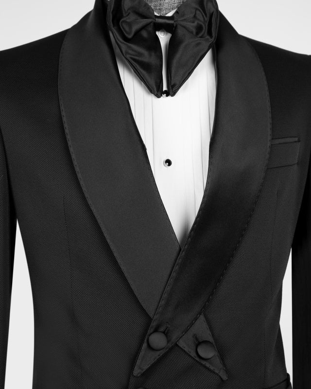 Bespoke Black Double Breasted Shawl Lapel Wedding Men Suits