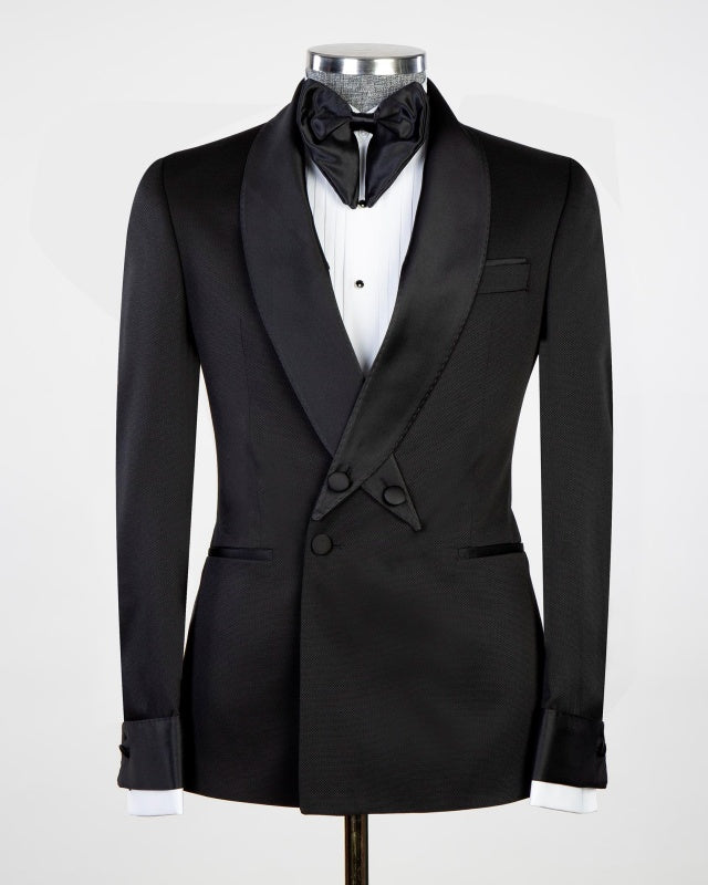 Bespoke Black Double Breasted Shawl Lapel Wedding Men Suits