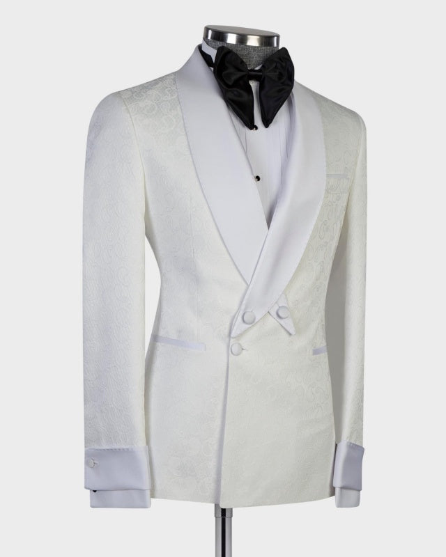 Modern Jacquard White Double Breasted Wedding Suits For Men