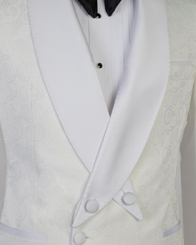 Modern Jacquard White Double Breasted Wedding Suits For Men