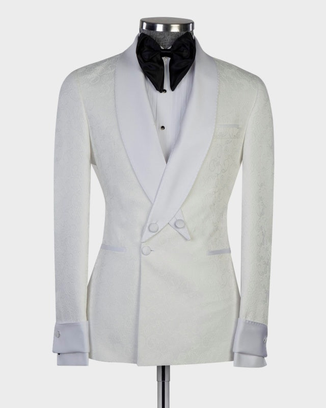 Modern Jacquard White Double Breasted Wedding Suits For Men