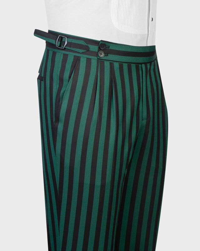 Fashion Dark Green Slim Fit Business Suits With Black Pinstriped