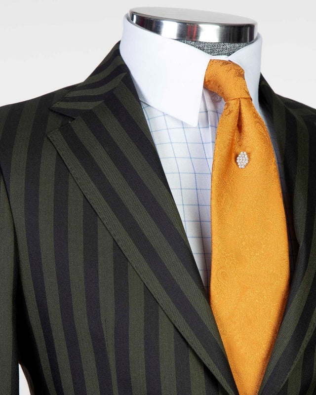 Fancy Teal Pinstriped Notch Lapel Close Fitting Business Suits