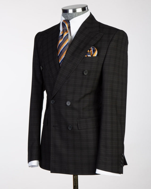 Classic Black Plaid Double Breasted Business Men Suits