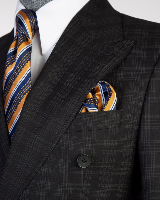 Classic Black Plaid Double Breasted Business Men Suits