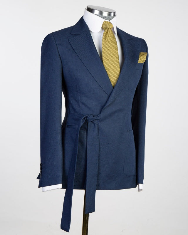 Newest Navy Blue Notch Lapel Close Fitting Prom Suits
