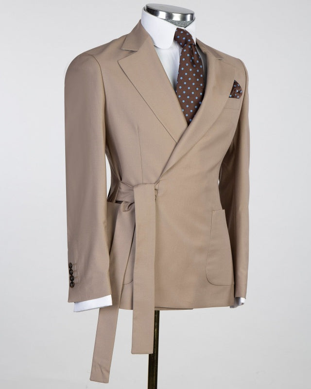 Simple Khaki Notch Lapel Best Fitted Prom Suits